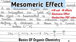 Mesomeric Effect Resonance EffectM And M Effect  Basics of organic chemistry chemistry [upl. by Rosella]