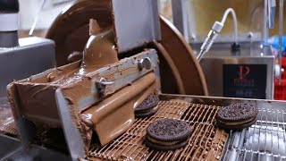 Chocolate Covering Peanut Butter Oreos With The New Enrober [upl. by Derby]