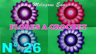 Como tejer la Flor N° 26 a crochet para aplicar en tapetes centros de mesa y cuadrados para colchas [upl. by Yldarb]