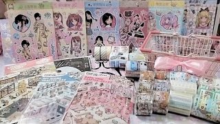 Unbox Mini Haul Aesthetic Stationery 🎀ASMR unboxing sticker and stuff💕 [upl. by Karlise]