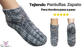 ✔ Tejidos a Palitos 🌈 Aprende a Tejer Pantuflas y Babuchas para Hombre a Dos Agujas Clásicas [upl. by Suoirred]