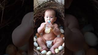 Human baby drinking milk in birds nest [upl. by Florencia295]