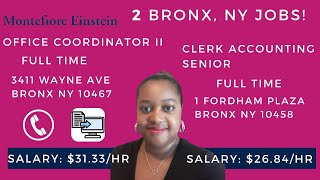 2 Bronx NY Jobs  Hospital Office Positions  Great Salary  Full Time Roles  Apply Today [upl. by Nnahgiel]