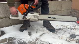 Stihl MS 500i  Winter start 2C [upl. by Annawd505]