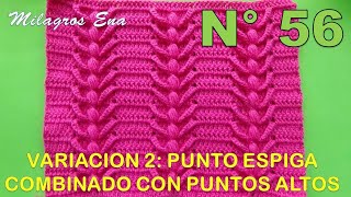 Punto N° 56 tejido a crochetPunto espiga combinado con puntos altos de separación para bufandas [upl. by Auqenahs]