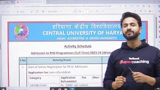 🔥 PhdAdmission 2024  Central University of Haryana  Apply Now  Exam Date  Pradyumn Sir [upl. by Notsyrb]