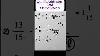 QUICK ADDITION AND SUBTRACTION OF FRACTIONS💯😍✅ fraction maths trending [upl. by Depoliti584]