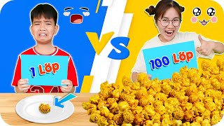 Thử Thách Đồ Ăn 1 Lớp Vs 100 Lớp ♥ Min Min TV Minh Khoa [upl. by Bakki333]