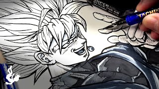 Drawing Goku Black Zamasu In Manga Style With Dip Pen Step By Step  Dragon Ball  Drawing Tutorial [upl. by Gnat221]