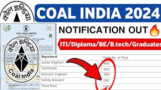 Coal India Recruitment 2024  POST 1340  ITIDiplomaBEBtech  Job Vacancy 2024  Latest Jobs [upl. by Alo]