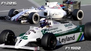 Formula 1 Sound comparison  F1 2016 V6 Turbo vs F1 1980s V8 NA [upl. by Kleinstein]