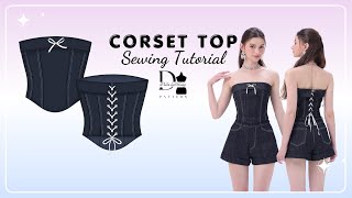 DIY Corset Top Bustier Tutorial  Sewing Tutorial  Pattern Download [upl. by Poliard]