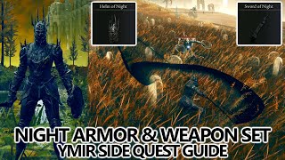 Elden Ring Erdtree  Night Armor and Weapon Set Sword Shield  Ymir Side Quest Locations Guide [upl. by Atalanti]