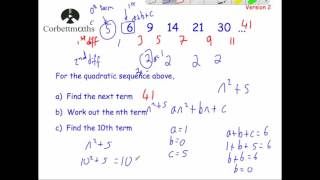 Quadratic Sequences version 2  Corbettmaths [upl. by Kusin]