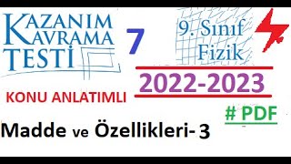 9 Sınıf  Fizik  MEB  Kazanım Testi 7  Madde ve Özellikleri 3  2022 2023  PDF  TYT Fizik [upl. by Rorke172]