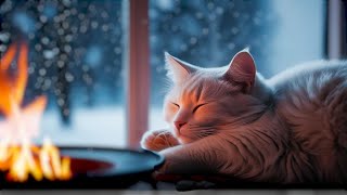 Cat purring Cozy Fire Crackling Sleep in Cozy Winter Ambience [upl. by Anohs]