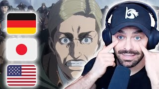 Synchronsprecher reagiert auf Erwin Smith in anderen Sprachen Attack on Titan [upl. by Arinay491]