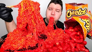 EXTREME HOT CHEETOS FIRE NOODLES • Mukbang amp Recipe [upl. by Alodie]