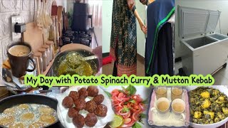 From School Runs to Delicious MealsMy Day with Potato Spinach Curry amp Mutton Kebab [upl. by Nosrettap]