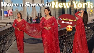 I Wore a SAREE in NEW YORK on the Brooklyn Bridge Saw the Statue of Liberty😍 TravelWSar [upl. by Eelyme]