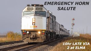 EMERGENCY HORN SALUTE  10hr LATE VIA 2 at Elma  10142024 [upl. by Halas]