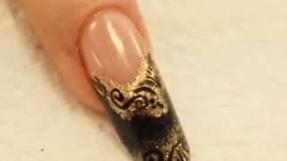 Ongle Acrylique Noir et Doré Tutoriel par Naio Nails [upl. by Marienthal686]