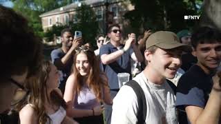 Rutgers University students chant quotUSAquot to counter Propalestine Encampment [upl. by Aliuqet33]