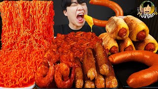 ASMR MUKBANG 직접 만든 떡볶이 불닭볶음면 소세지 핫도그 먹방 amp 레시피 FIRE NOODLES AND Tteokbokki EATING SOUND [upl. by Ataymik868]