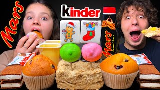 ASMR KINDER MILK SLICE CAKE MARS DESSERT SAUCE CHOCOLATE MARSHMALLOWS EATING SOUNDS MUKBANG [upl. by Ellekcim914]