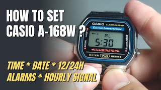 How to set Casio A168W  time date alarm format A168WA A168 [upl. by Sharpe]