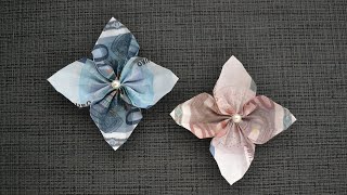 Origami BLUME Geldgeschenk GELD FALTEN  Geschenk  Money FLOWER  Tutorial by Euro Origami [upl. by Corney621]