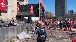 Kansas City Chief Fans Flee as Shots Ring Out During Parade [upl. by Saloma575]