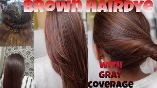 brown hair color with gray hair coveragehow to dye fashion shade with gray hair coveragebrowndye [upl. by Thetisa]