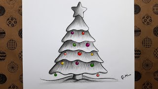 Adım Adım Çok Kolay ve Ögretici Yeni Yıl Ağacı Nasıl Çizilir How to Draw Christmas tree [upl. by Dnomra]