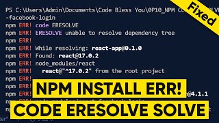 Npm ERR code ERESOLVE react  Npm install error in visual studio code Fast [upl. by Osgood]