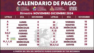 CALENDARIO DE PAGO 🗓️💲Pensión Adultos Mayores Personas con Discapacidad Madres trabajadoras 2024 [upl. by Teyugn767]