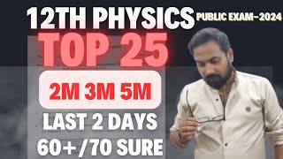 12th physics  Last 15 day6070 confirm  Top 25 2m 3m 5mpublic exam 2024 [upl. by Nivan]