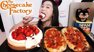 EATING CHEESECAKE FACTORY Original Cheesecake amp Pepperoni Pizza Flatbread  Mukbang w Eating Asmr [upl. by Sliwa536]