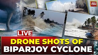 Biparjoy Cyclone Live  Aerial Visuals From Gujarat  Biparjoy To Make Landfall Between 45 PM [upl. by Ailaht]