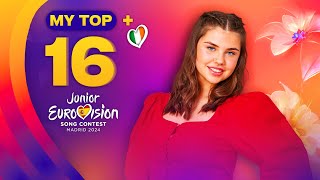 Junior Eurovision 2024 MY TOP 16 so far NEW🇮🇪 [upl. by Penelopa472]