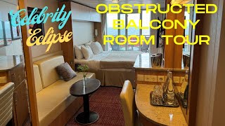 Celebrity Eclipse Obstructed Balcony Room Tour 6185 [upl. by Rehtaeh]