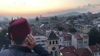 Adhan call to prayer being recited from the top of the minaret in Sarajevo [upl. by Yrrad]