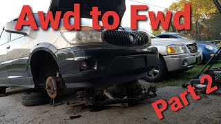 PART 2 AWDFWD CONVERSION 4T65E transmission removal0207 BUICK RENDEZVOUS [upl. by Aihsad]