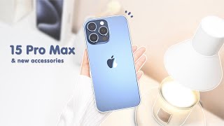 iPhone 15 Pro Max Blue titanium 🌌 Unboxing aesthetic setup  USBC accessories  New Airpods Pro [upl. by Norihs]