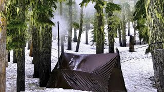 Hot Tent Hammock Camping In A Rainstorm  Wood Stove Ribeye [upl. by Areyk]