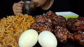 ASMR MUKBANG।।eating Korean noodles Ramen spicy chicken boiled egg [upl. by Tehr]