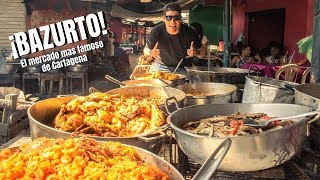 Comiendo en el FAMOSO MERCADO de BAZURTO en CARTAGENA 🍝 Comida Colombiana [upl. by Ettezil]