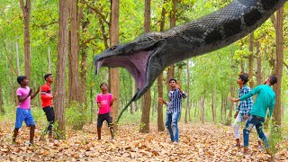 Anaconda Snake Attack On Village Boy In Forest [upl. by Aihsoek]