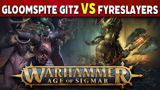 Gloomspite Gitz vs Fyreslayers Age of Sigmar Battle Report [upl. by Asirret]