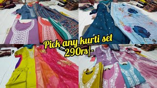 chickpet wholesale kurtis sets pick any 290rs single piece courier available  partywear kurties [upl. by Nnodnarb]